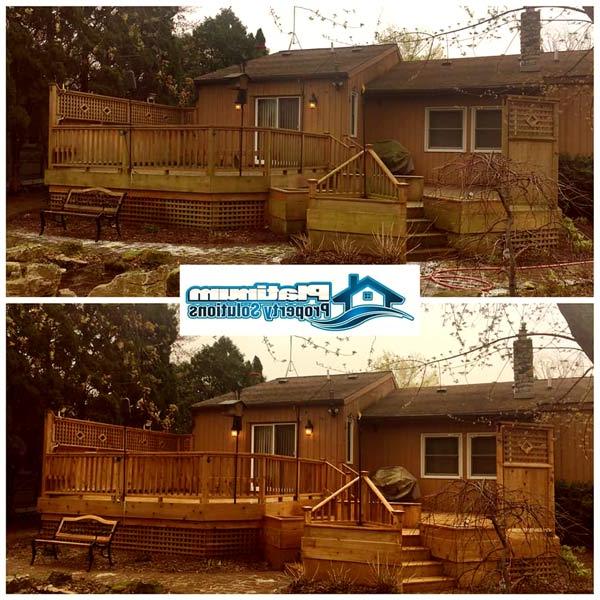 cleaning wood siding and wood deck on west michigan house before and after
